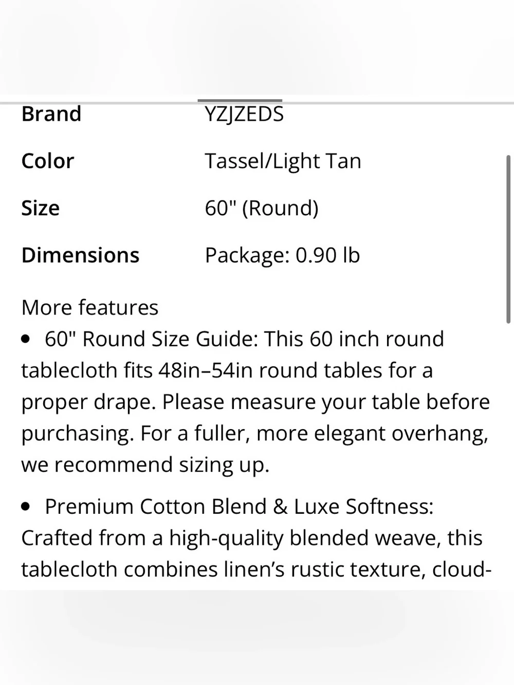 Farmhouse Linen Cotton Tablecloth with Tassel Trim Water-Resistant 60” Round